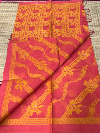Pink jamdani saree