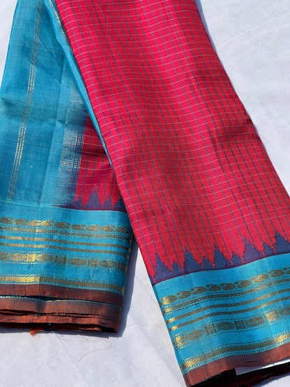Pink and blue Gadwal silk saree