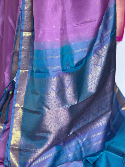 Lavender pure silk saree with blue border