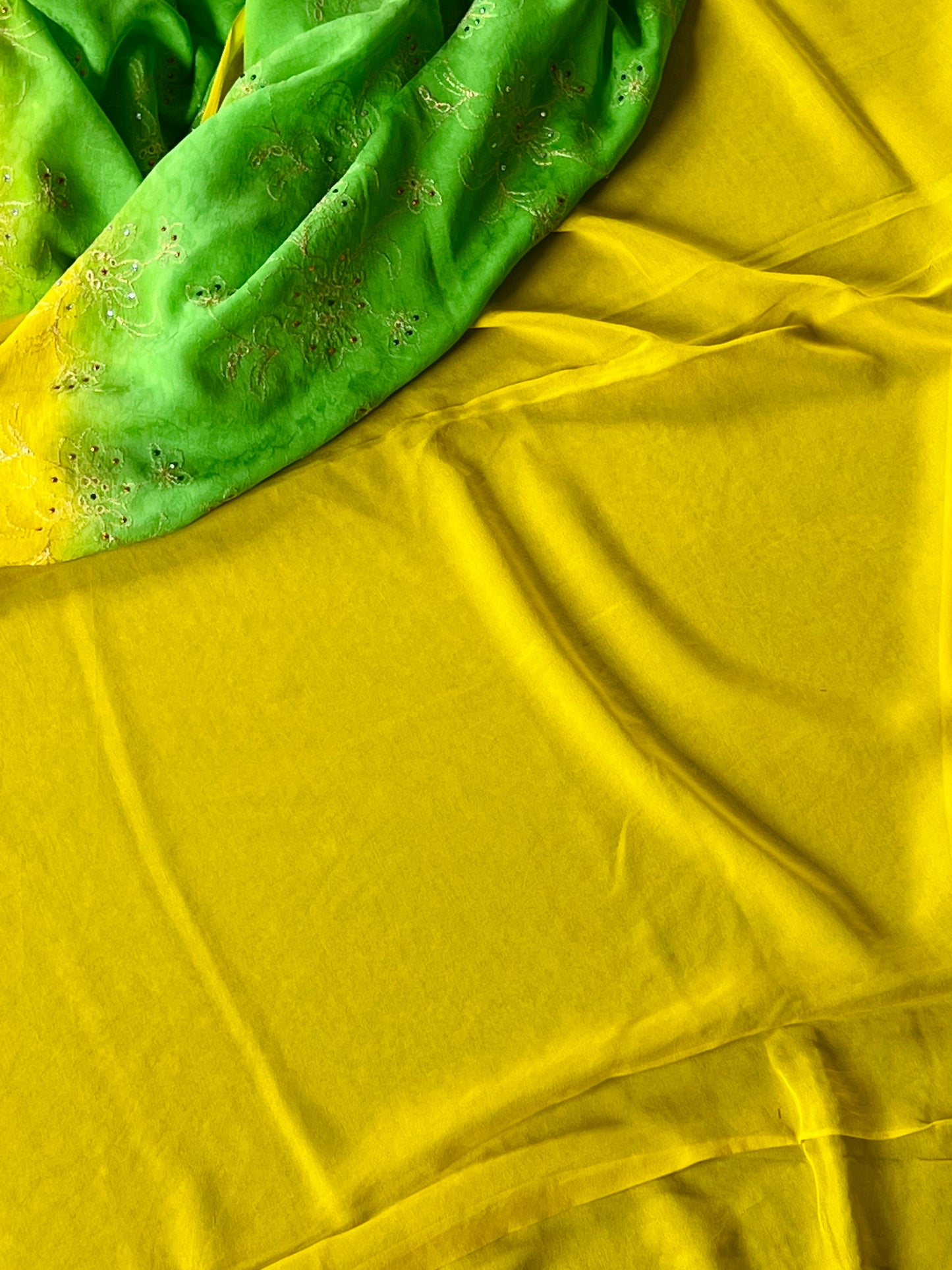 Green and Yellow Chiffon with stone work