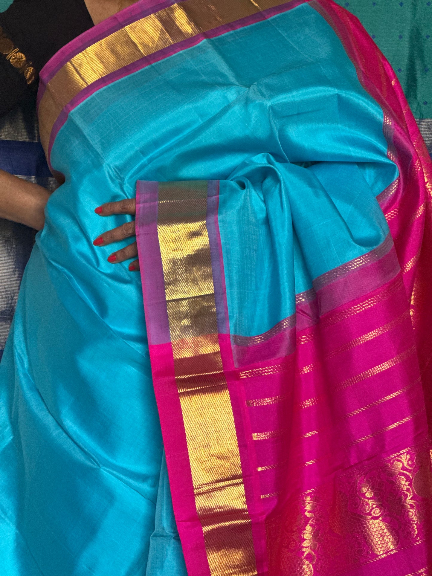 Blue & Pink Silk Saree