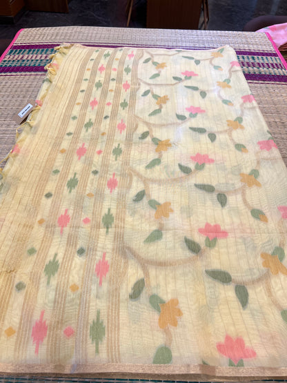 Yellow semi matka silk saree