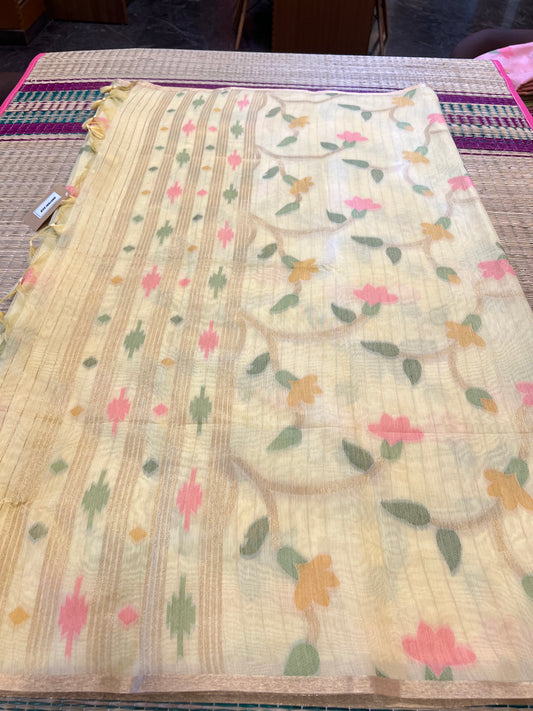 Yellow semi matka silk saree