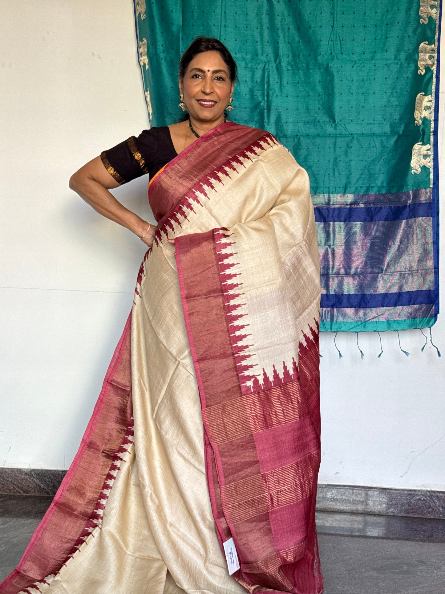Off white tussar silk saree
