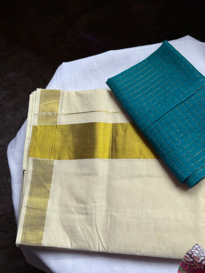 Kasavu Saree – Onam Special (With Blue Blouse)