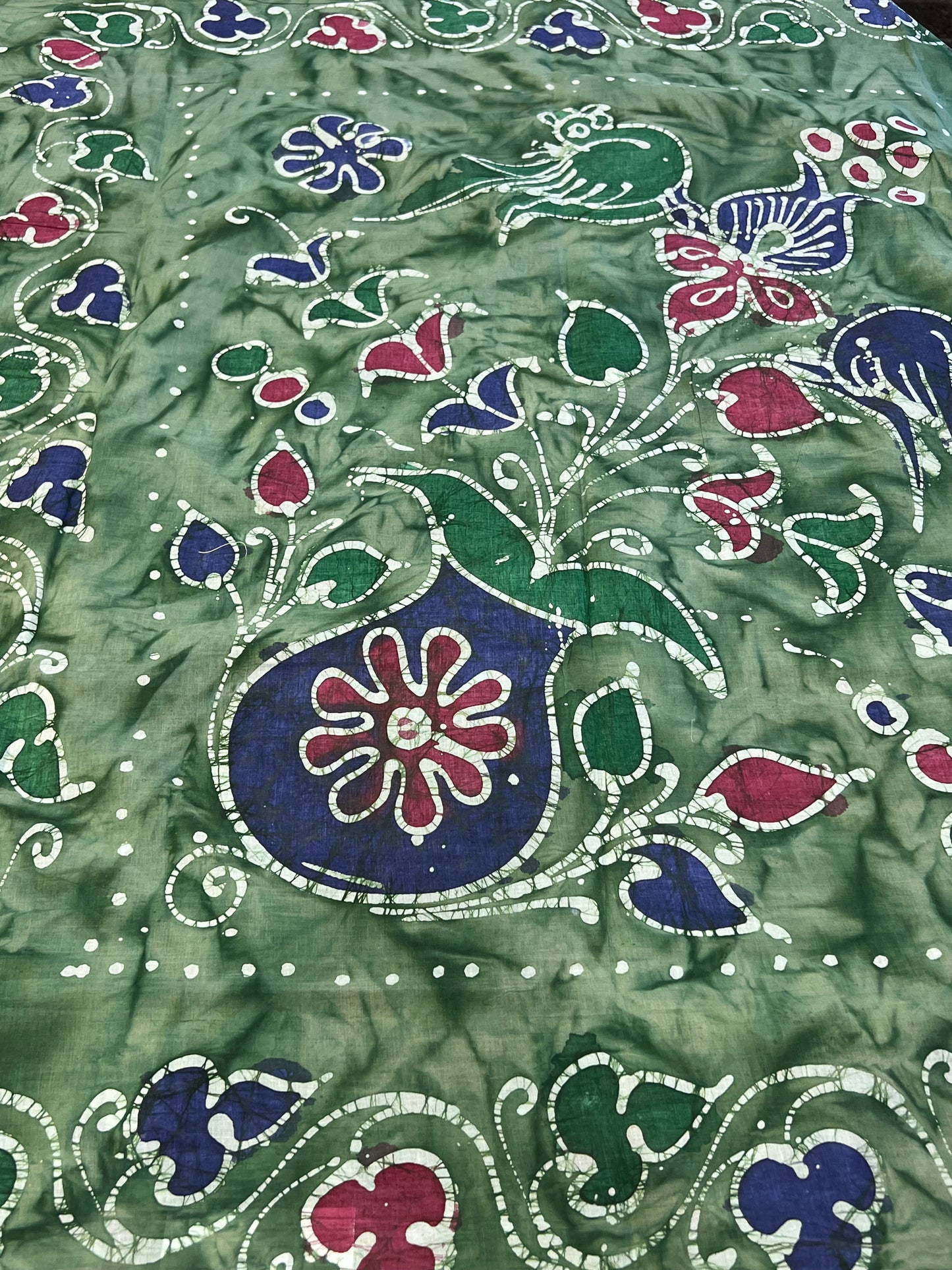 Green Sungudi cotton with batik print saree