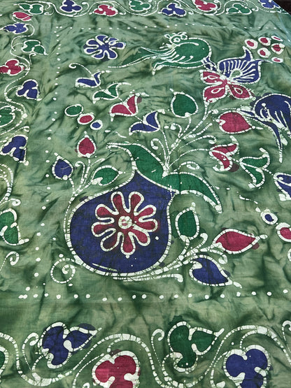 Green Sungudi cotton with batik print saree