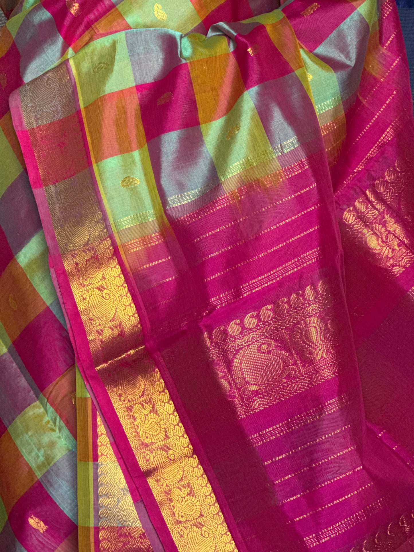 Multicoloured Checks Silk Cotton Saree