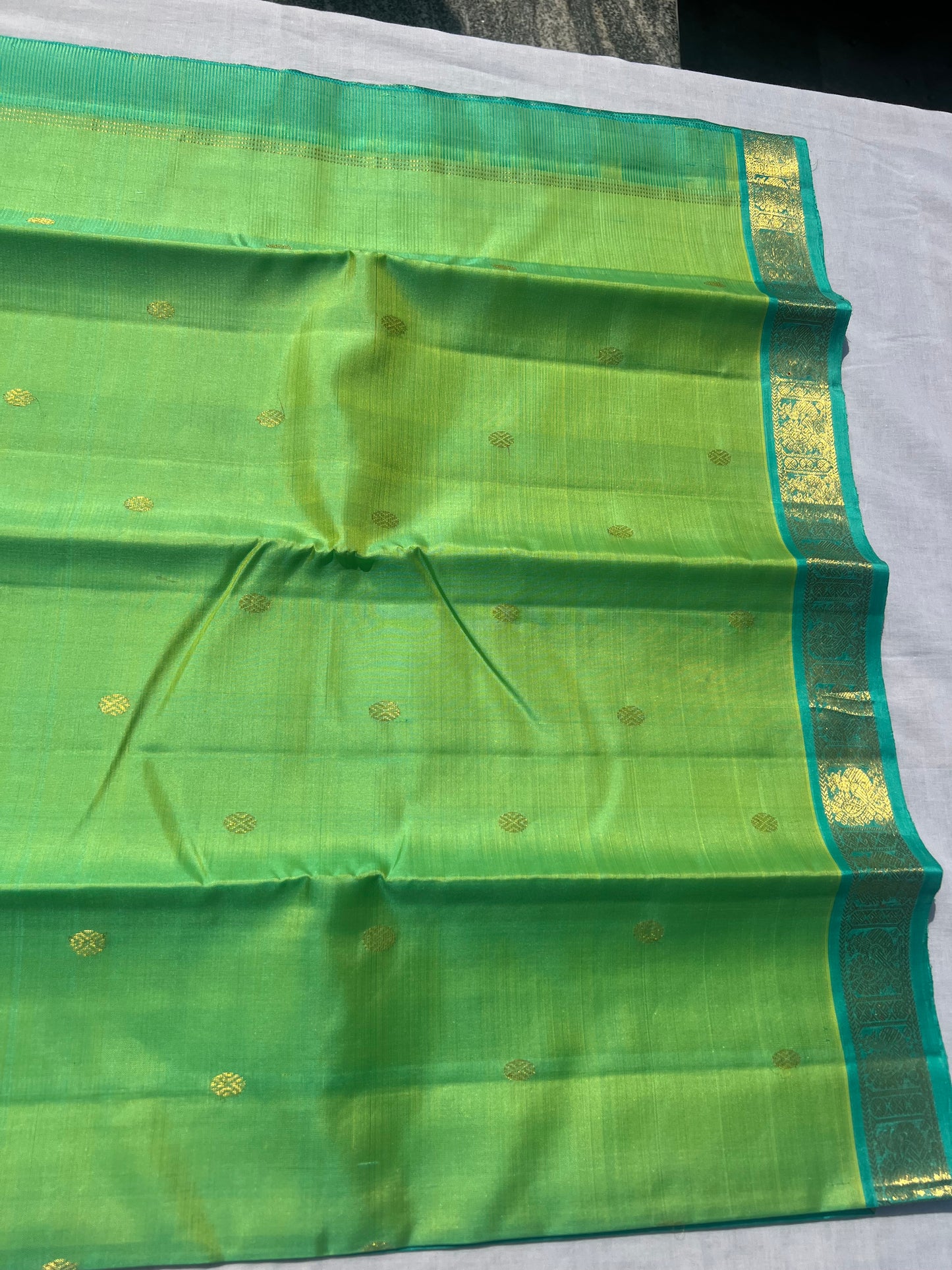 Green and blue Kanchivaram silk saree