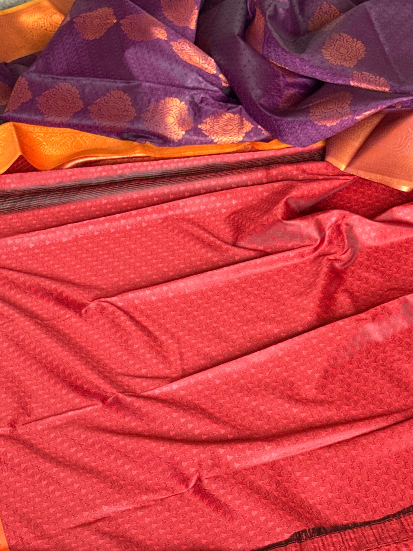 Dark grape & copper gold semi silk saree