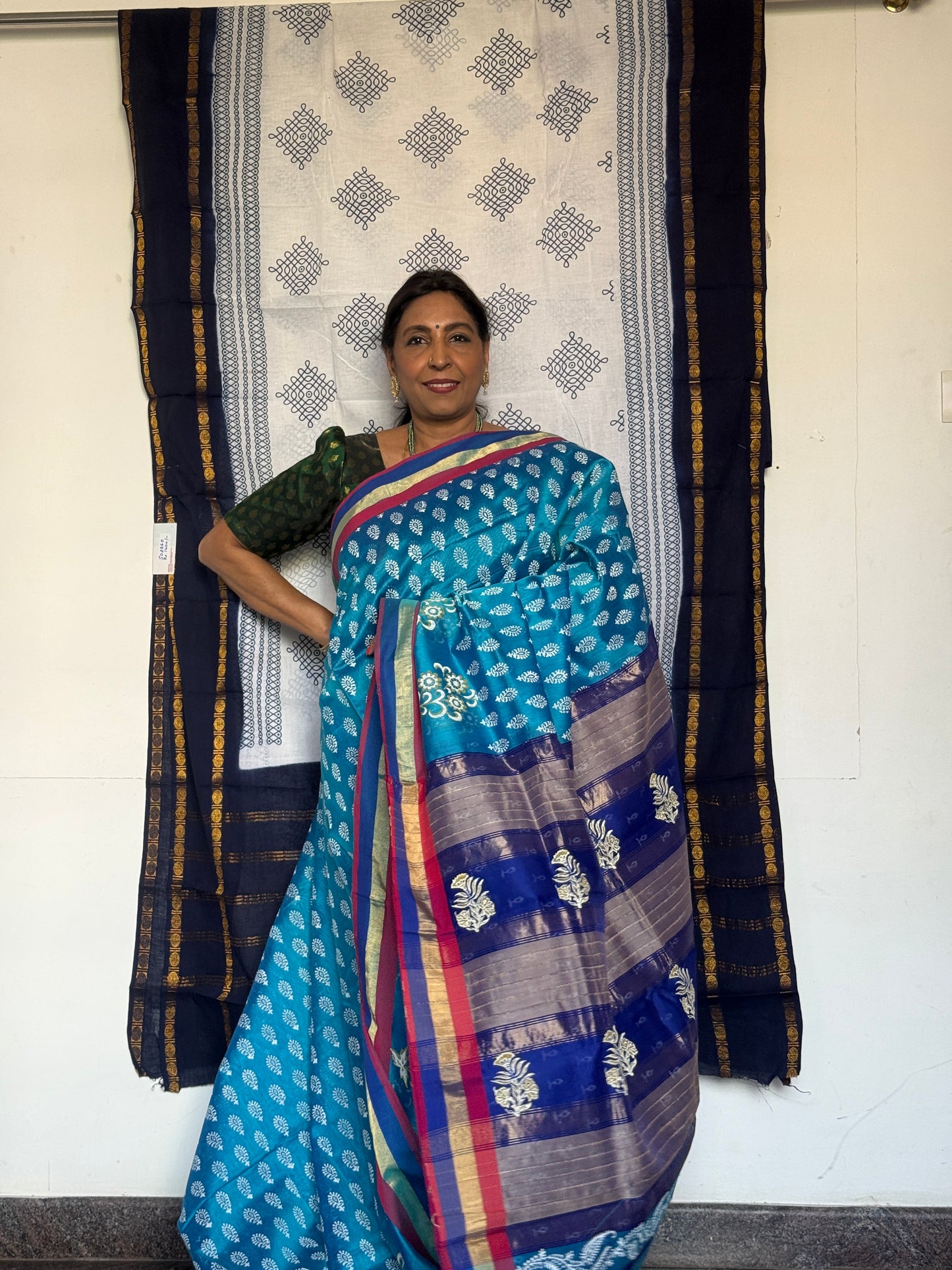 Maheswari silk cotton with block print saree