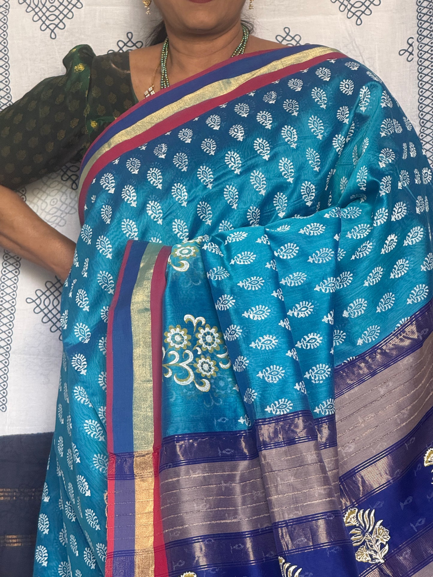 Maheswari silk cotton with block print saree