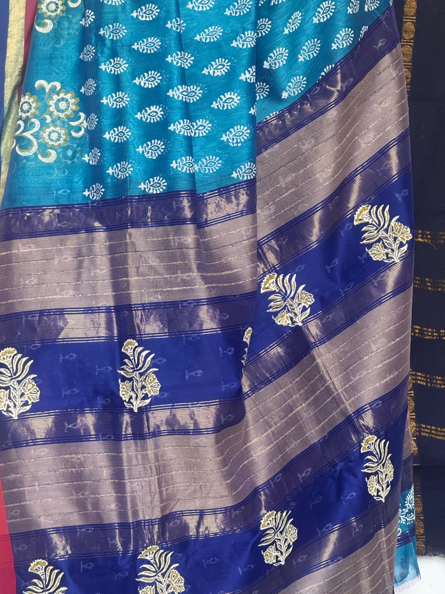 Maheswari silk cotton with block print saree