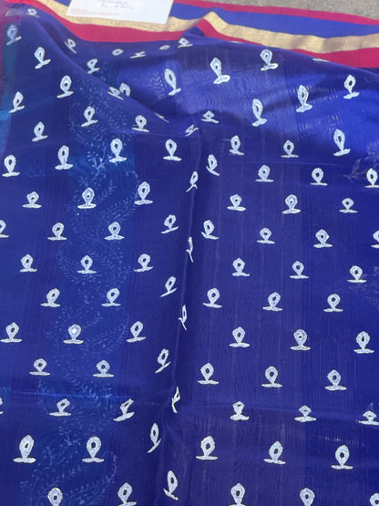 Maheswari silk cotton with block print saree