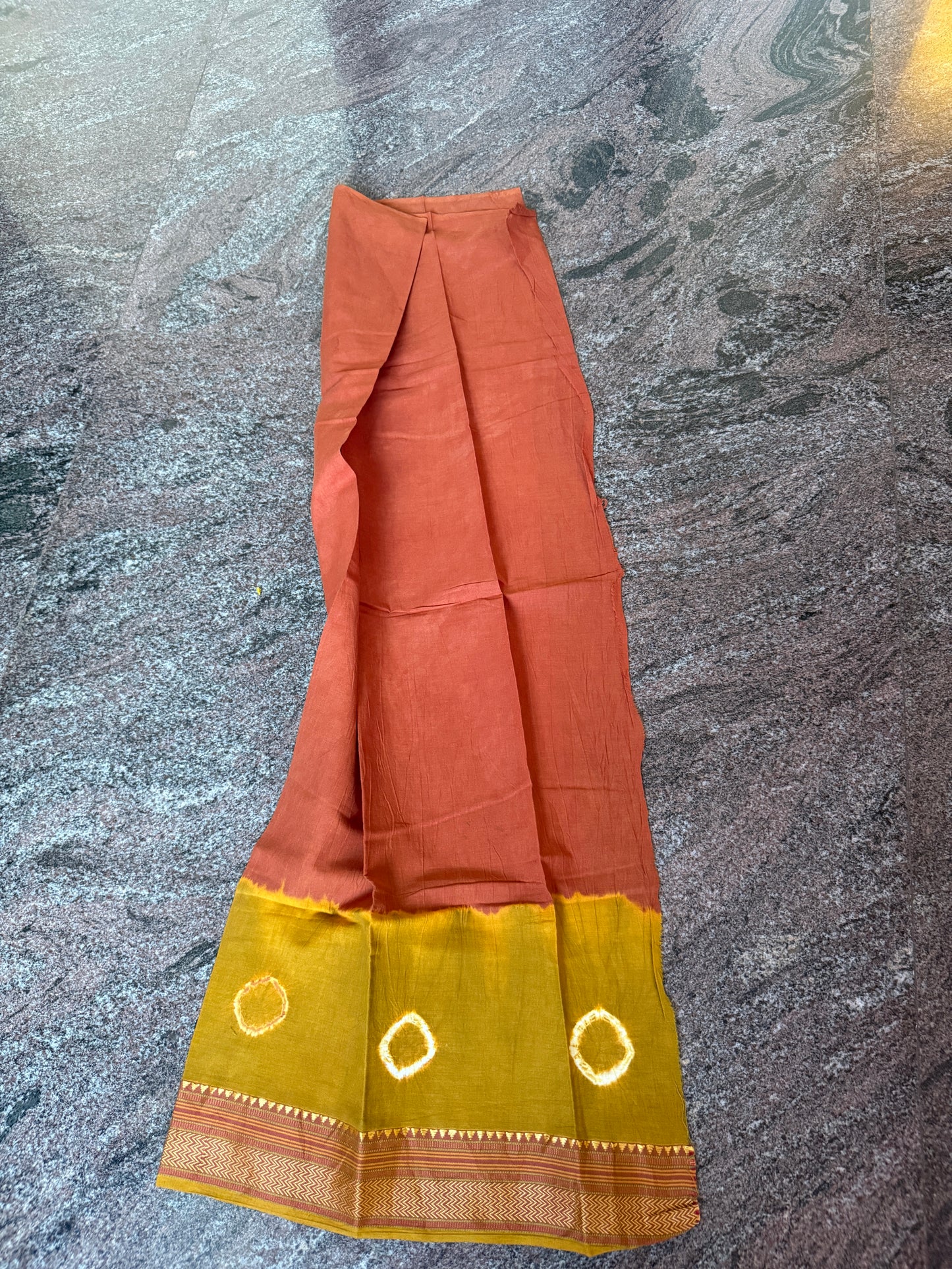 Mustard & brick red Bandini cotton saree