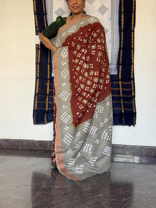 Brown Bandini cotton saree