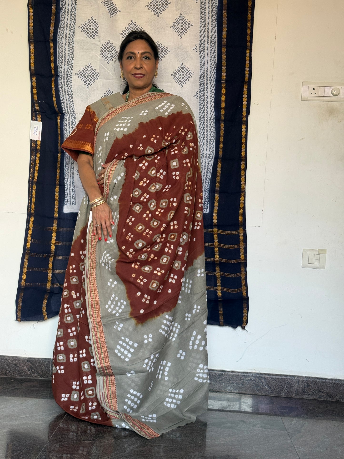 Brown Bandini cotton saree