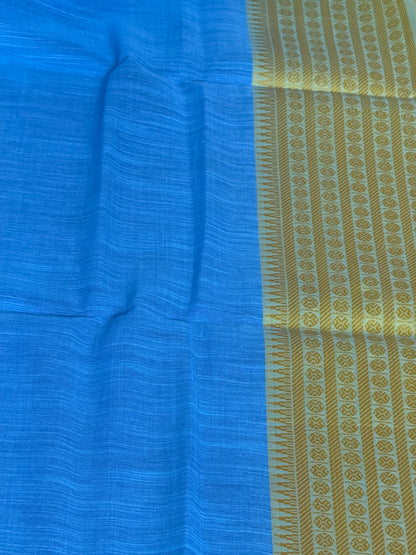 Blue & citrus yellow khadi cotton saree