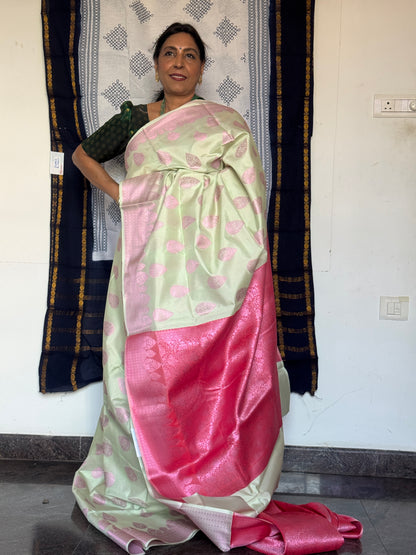 Rose & cream silk cotton saree