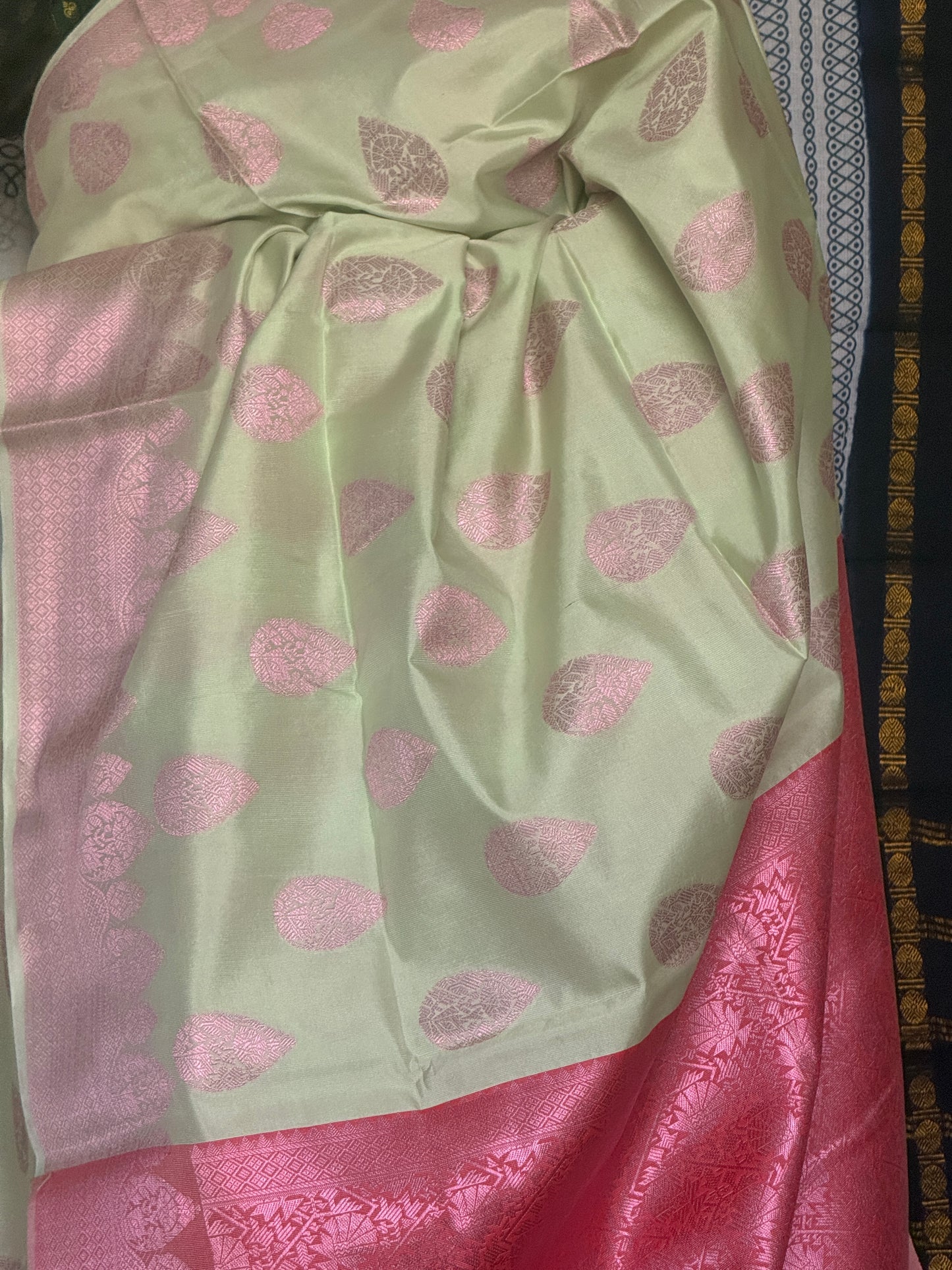 Rose & cream silk cotton saree