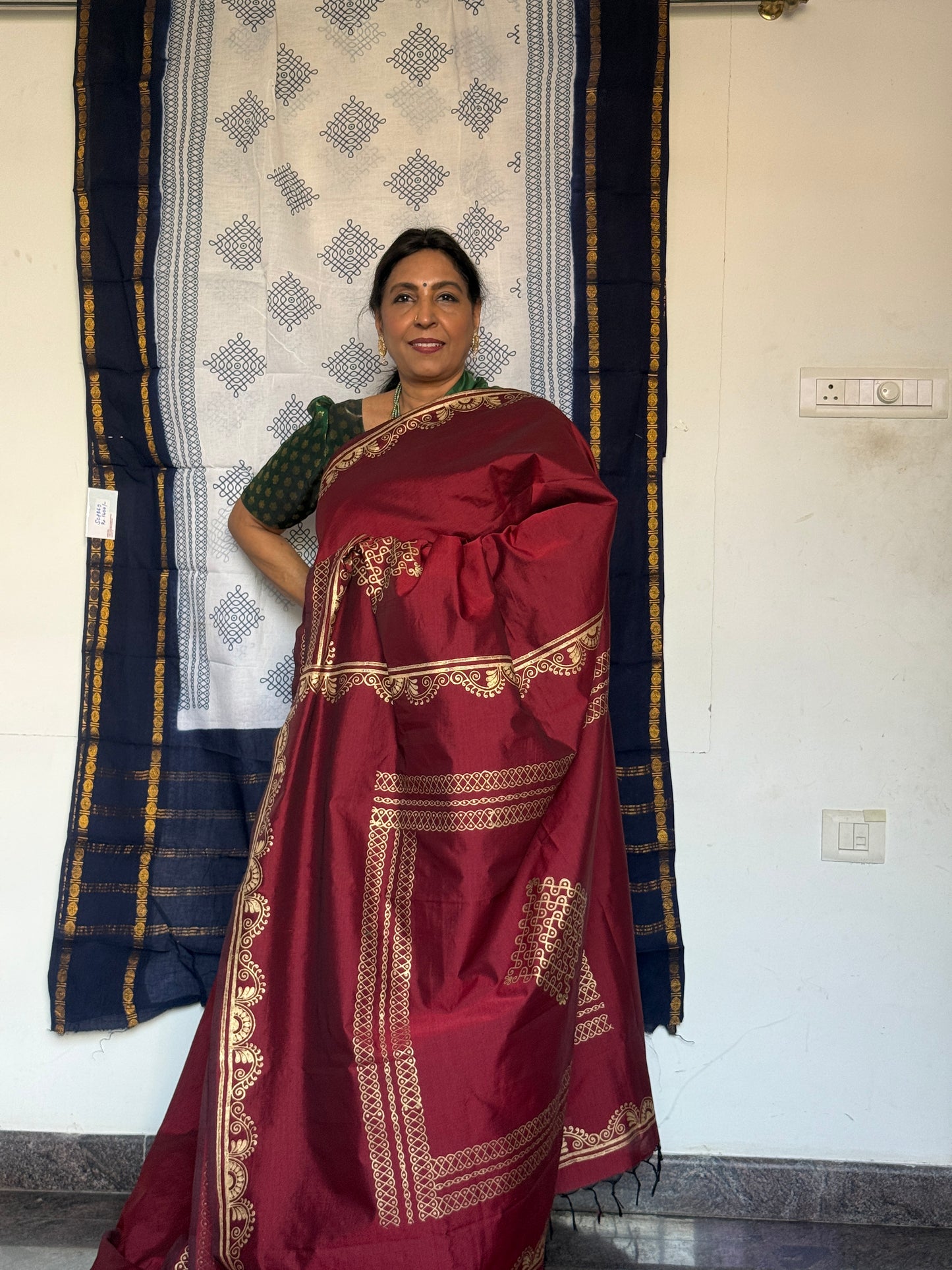 Maroon polycotton silk saree