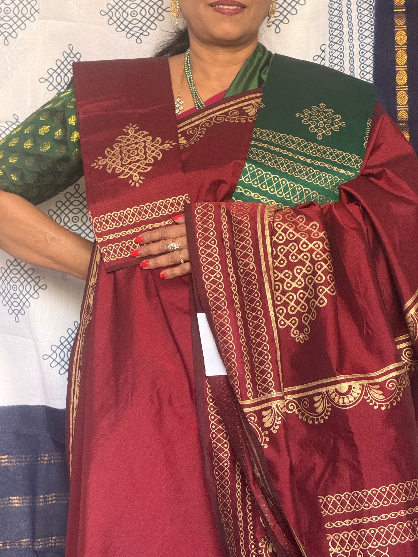 Maroon polycotton silk saree