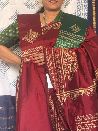 Maroon polycotton silk saree