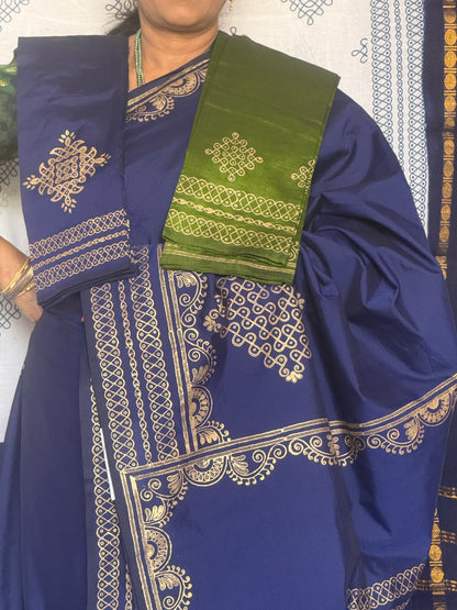 Royal Blue polycotton Silk saree