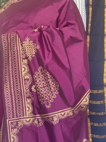 Purple polycotton Silk saree