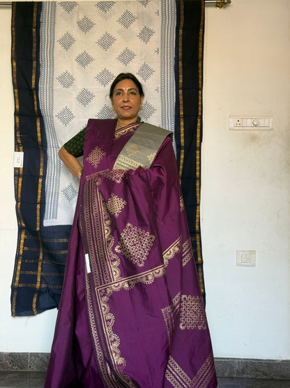 Purple polycotton Silk saree