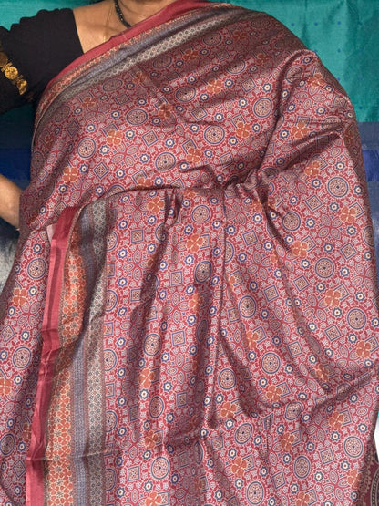 Rust Red Geometric Semi Soft Silk