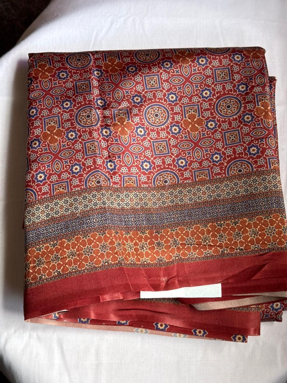 Rust Red Geometric Semi Soft Silk