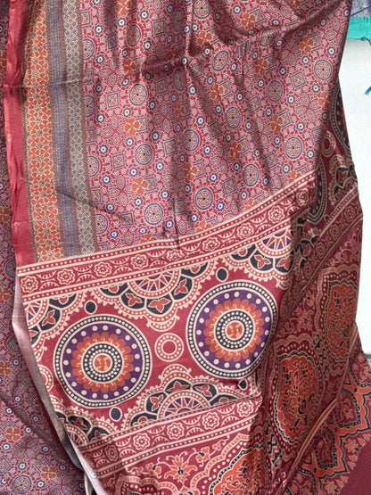 Rust Red Geometric Semi Soft Silk