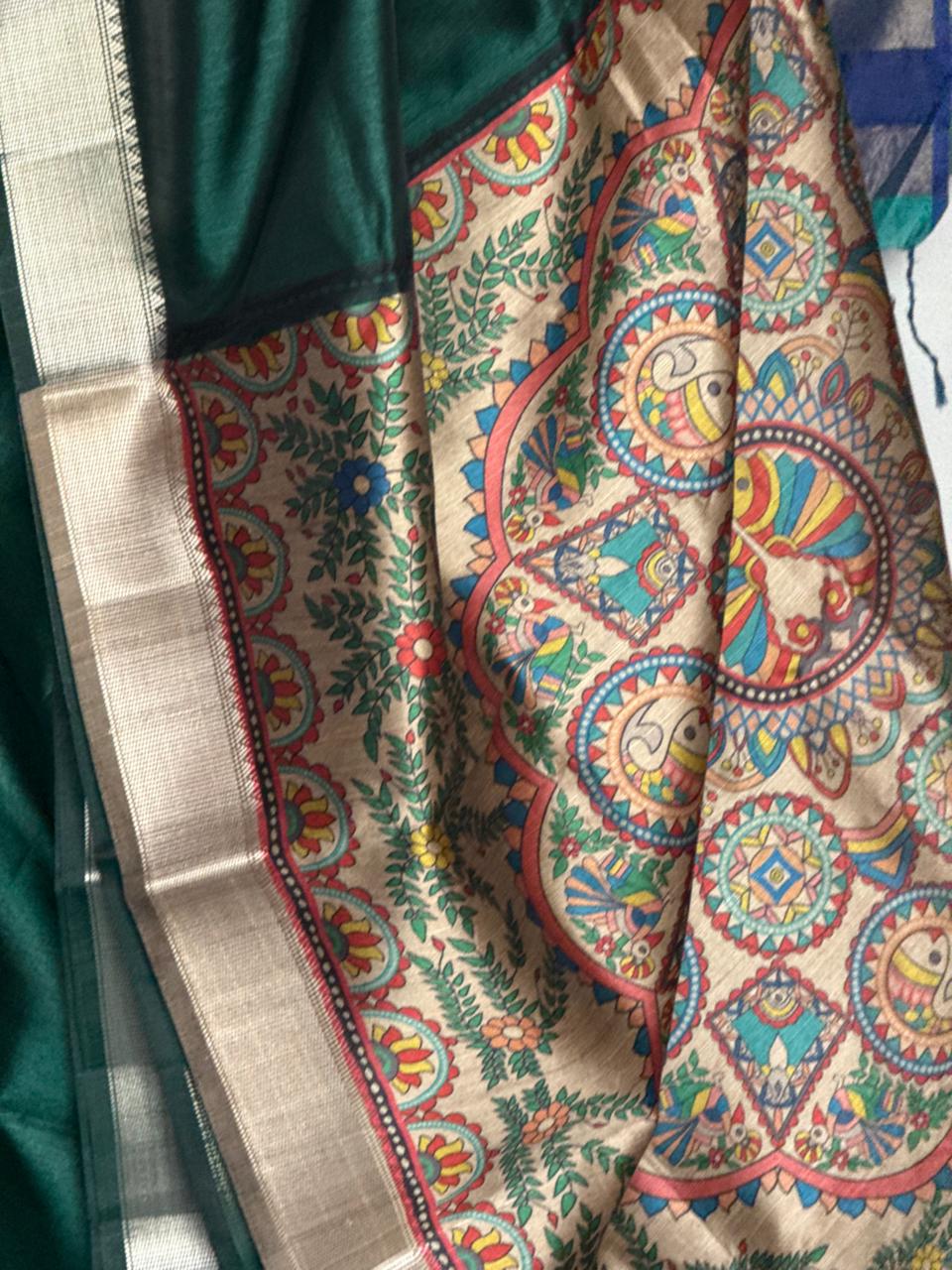 Dark Green Textured Semi Tussar