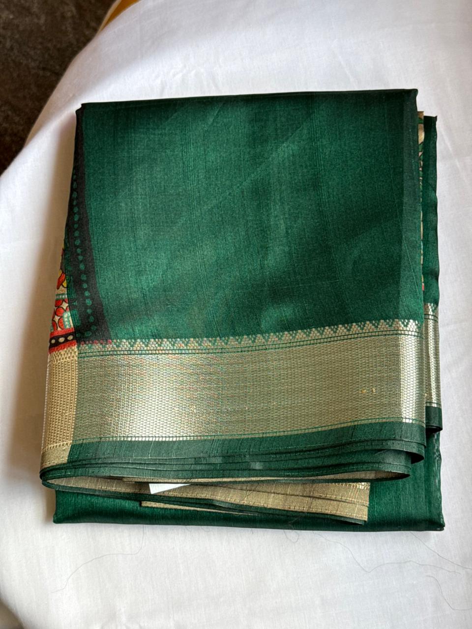 Dark Green Textured Semi Tussar