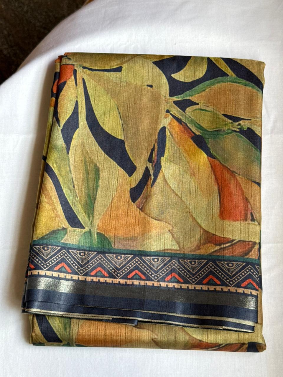 Sunset Yellow & Navy Semi Tussar