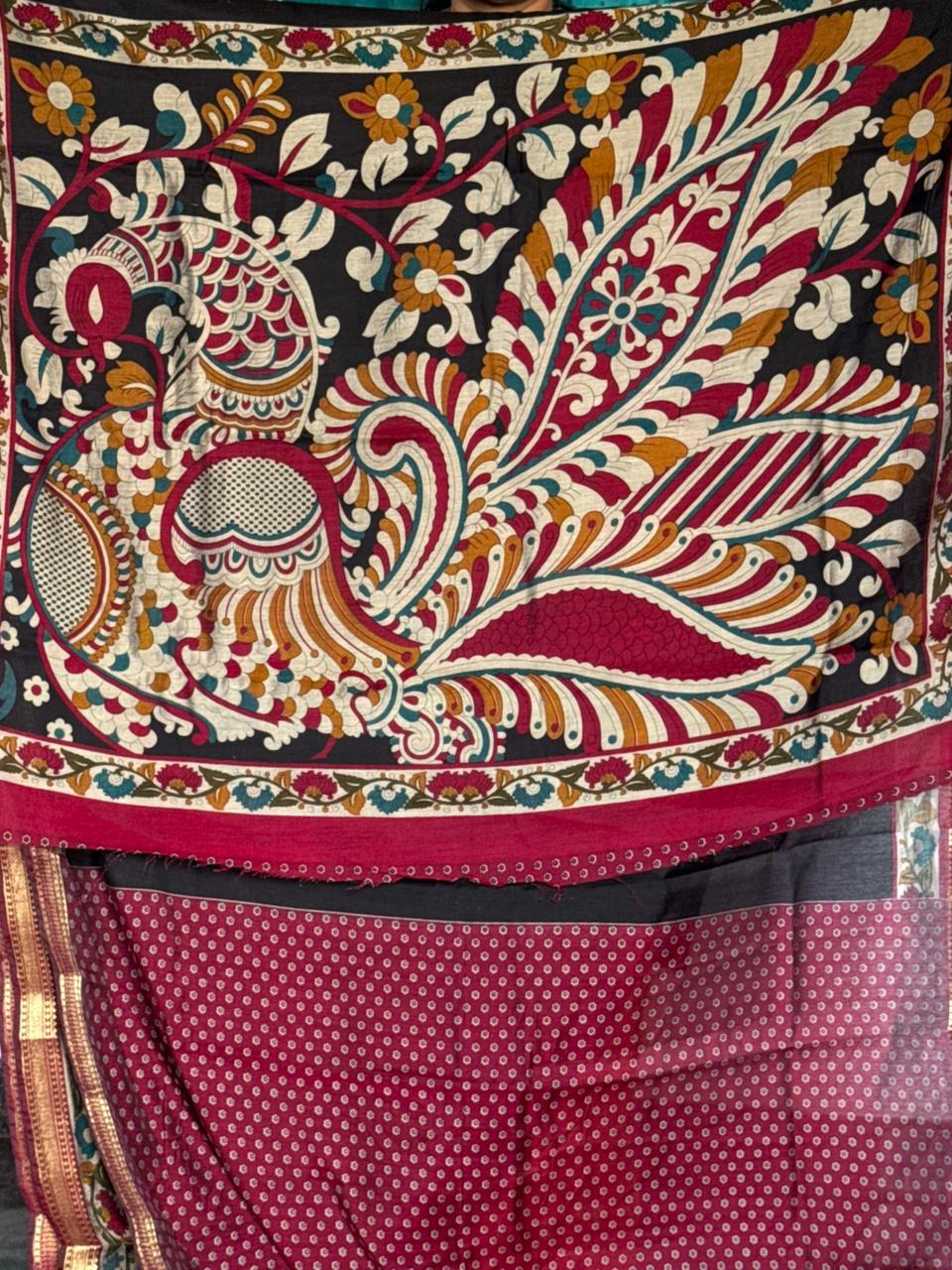 Black Semi-Soft Silk Kalamkari Saree