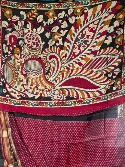 Black Semi-Soft Silk Kalamkari Saree