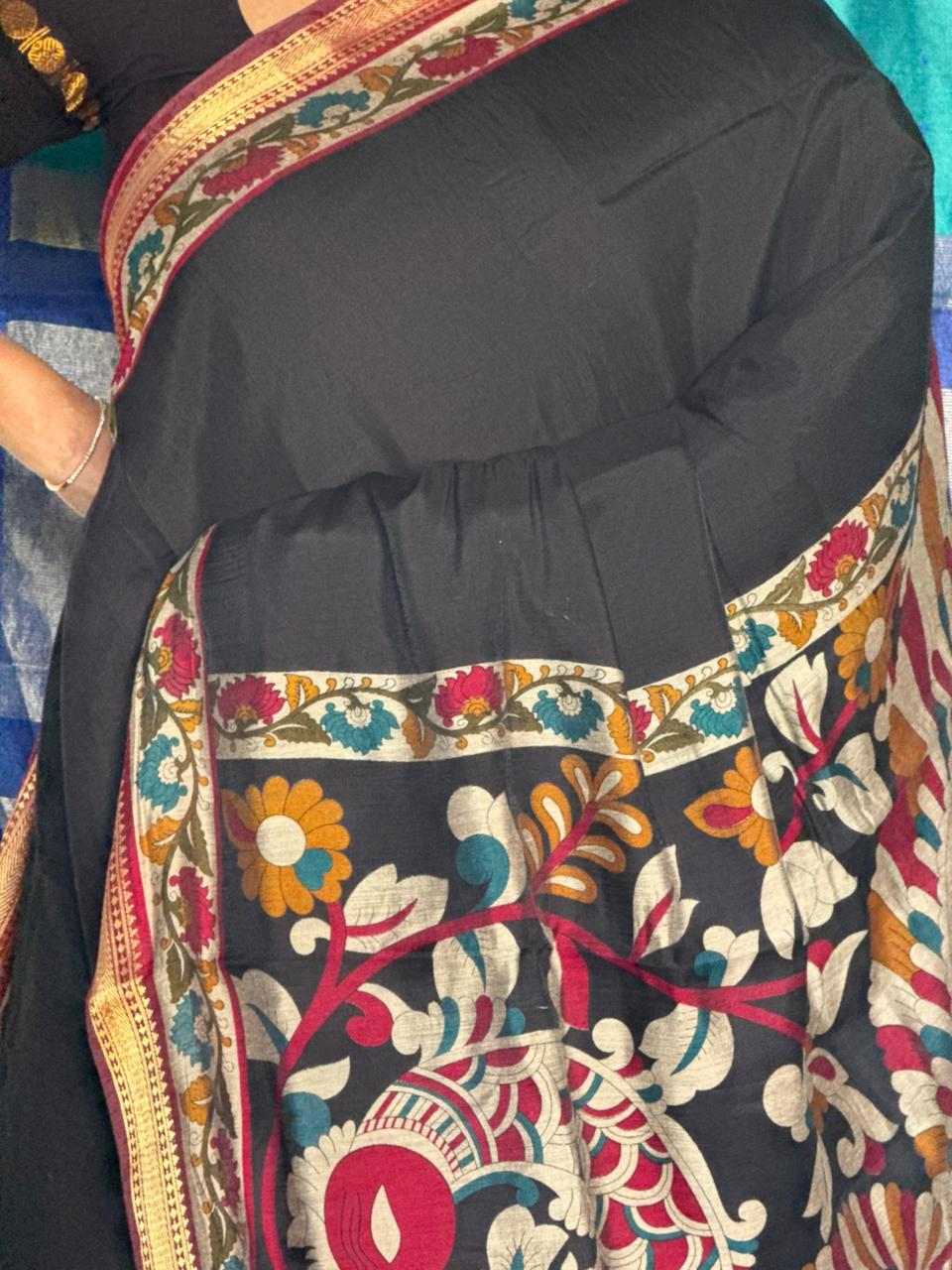 Black Semi-Soft Silk Kalamkari Saree